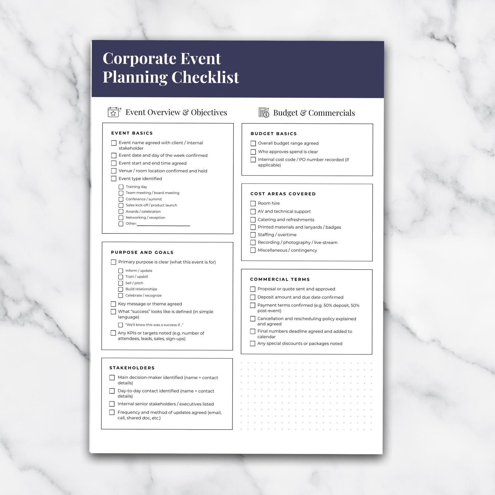 Corporate Event Planning Checklist PDF Printable Business Event Planner ...