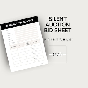 Silent Auction Bid Sheet Printable | Fundraising Auction Forms and Event Planning Stationery Supplies