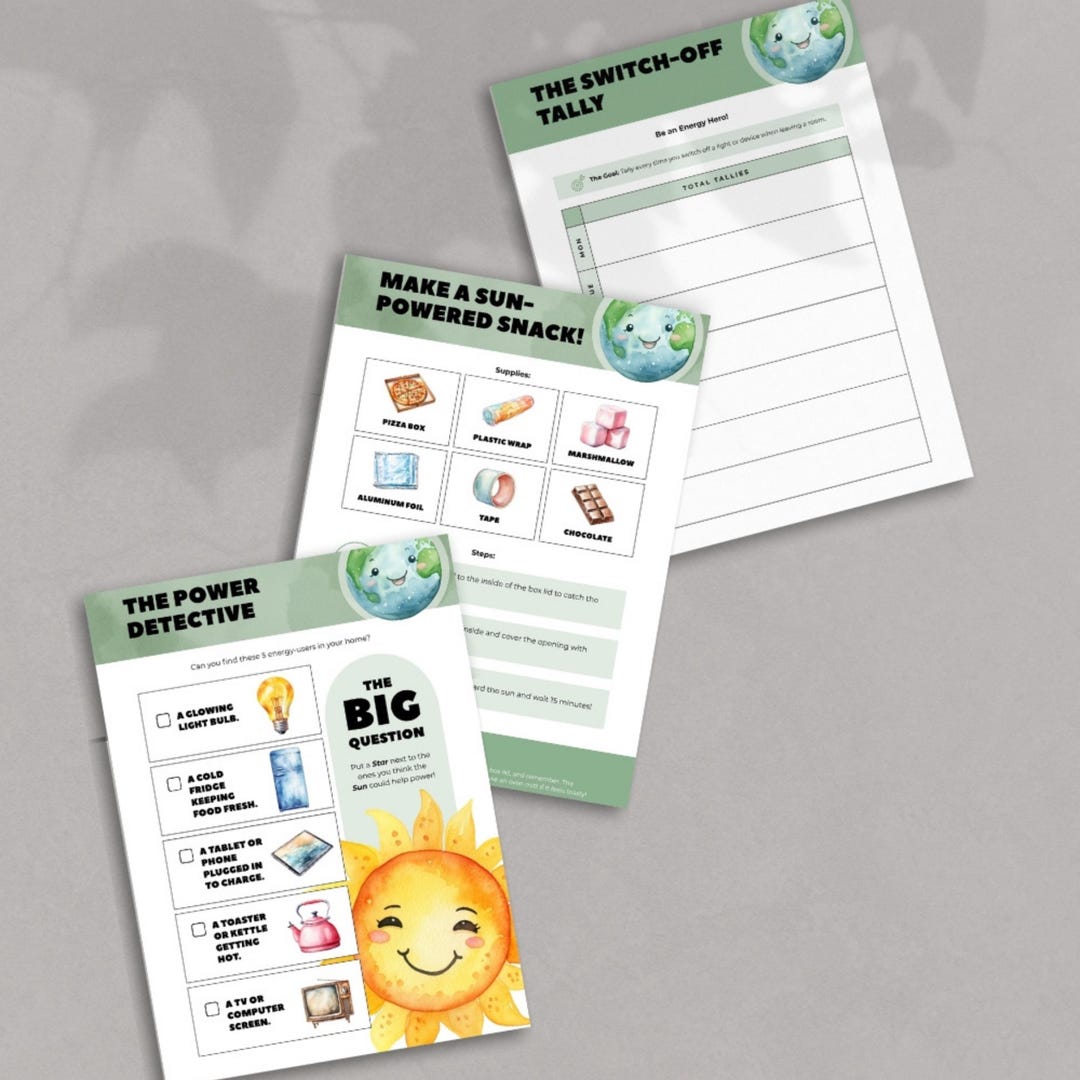 Energy Hunt Program Earth Day Activity Sheets for Kids PDF With Energy Hunt Sun Powered ...