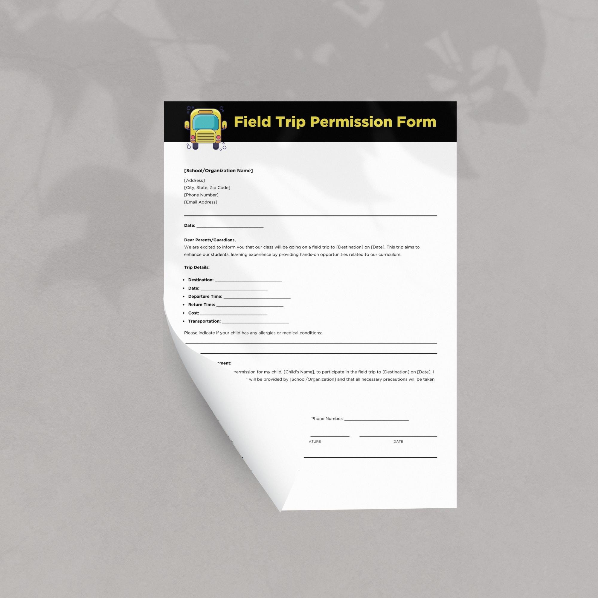 Field-trip Permission Form Template School Excursion Consent Document ...