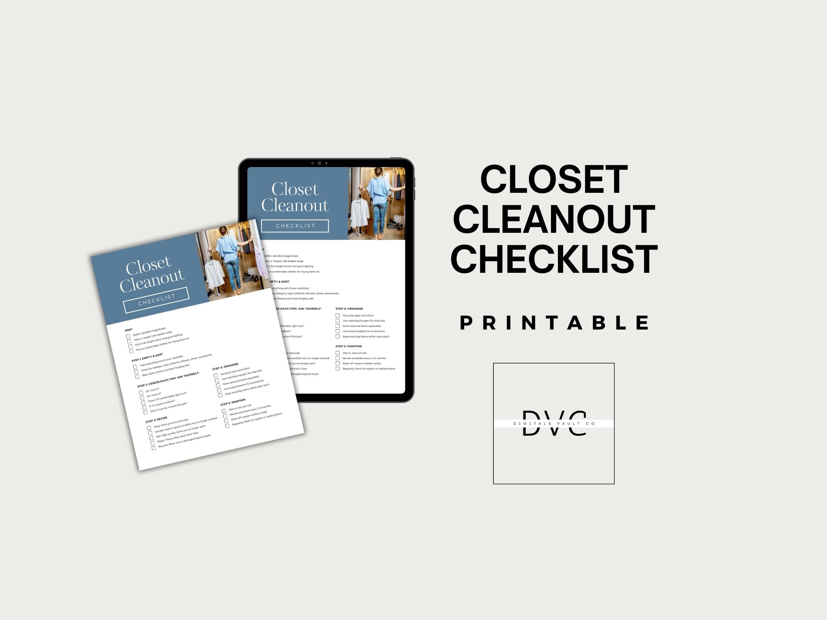 Closet Cleanout Checklist Printable | Wardrobe Declutter Planner ...