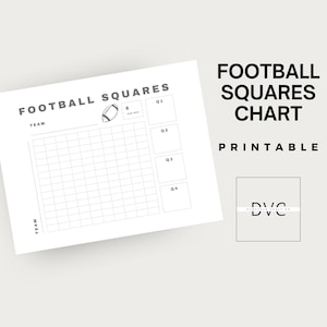 Cuadro de cuadrados de fútbol imprimible / Cuadrícula del Super Bowl / Cuadrícula de quinielas del gran juego / Cuadro de quinielas de la noche de juegos / Hoja de cuadrados deportivos /