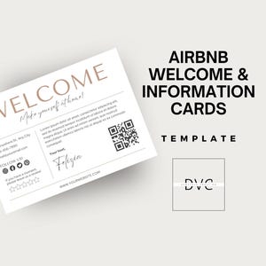 Modelo de cartões de boas-vindas e informações do Airbnb | Saudação personalizada para hóspedes | Cartões de boas-vindas, agradecimento e informações sobre Wi-Fi personalizáveis |
