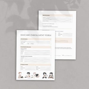 Daycare Enrollment Form PDF for Childcare Centers Printable Child Registration Document Preschool Admission Form Download Instant