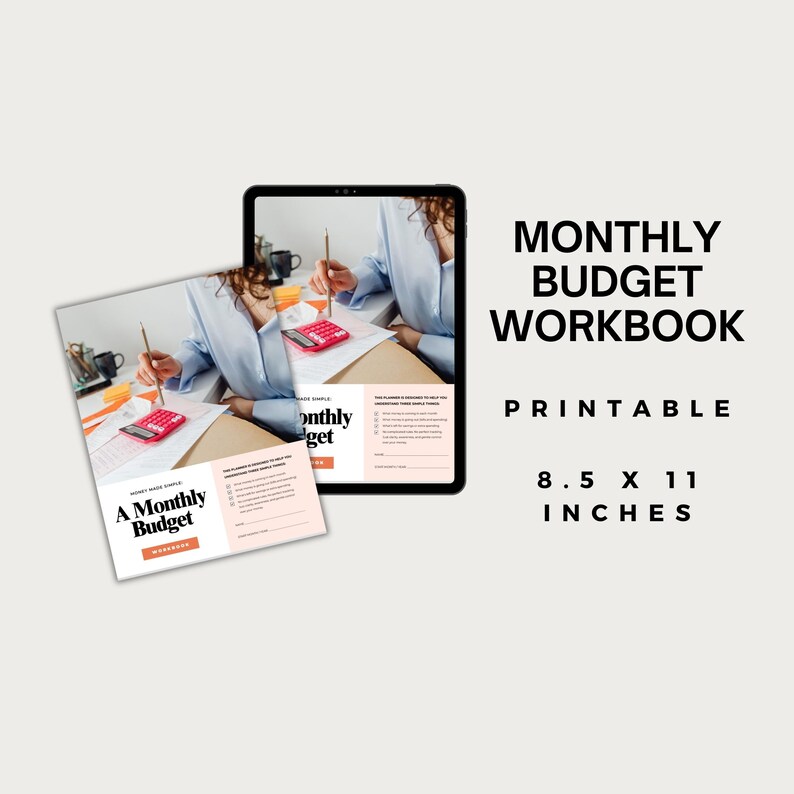Monthly Budget Workbook Printable for Personal Finance, Expense and Savings Tracker, Bill ...