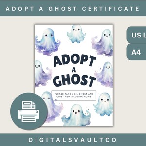 Adopt A Ghost - Adoptionsurkunde zum Ausdrucken | Spaß und wunderliche Halloween-Geschenkidee für Kinder und Erwachsene | Gruseliges Spuk Geschenk |