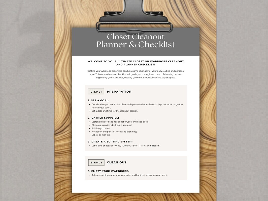 Closet Cleanout Checklist and Planner PDF Printable Wardrobe Declutter ...