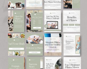 Pilates Instagram Canva Template Bundle for Fitness Instructors and Studios Modern Wellness Social Media Posts Editable Marketing Kit