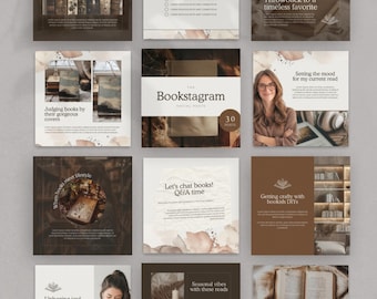 Bookstagram Instagram Template Set Readers Carousel Posts Book Review Layouts for Book Lovers Instagram Digital Download Editable in Canva