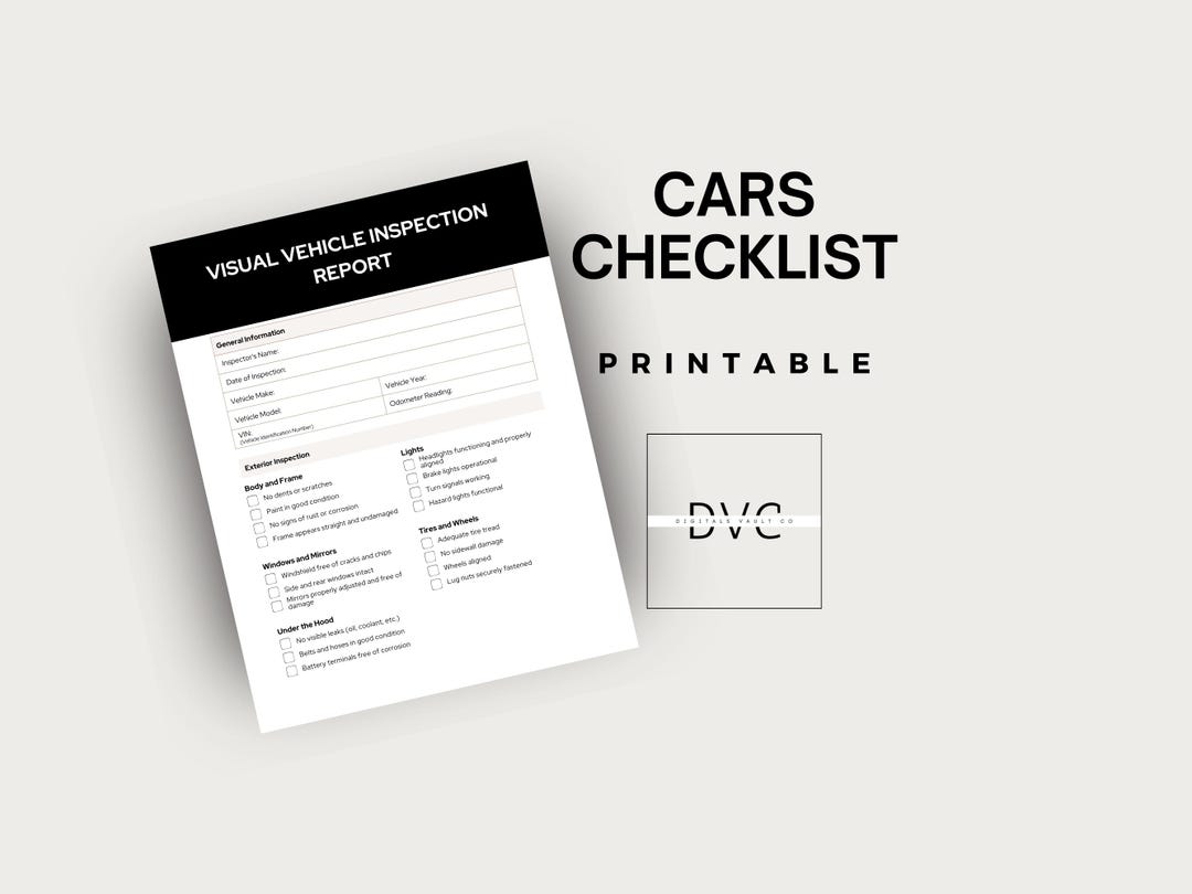 Car Inspection Checklists PDF Printable Vehicle Inspection Forms Auto ...