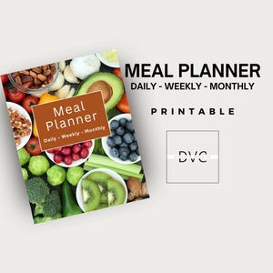 Planificateur de repas PDF imprimable | Planificateur alimentaire quotidien, hebdomadaire et mensuel | Liste de contrôle d'épicerie | Suggestions de recettes | Organiseur de repas et suivi |