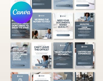 Paquete de plantillas de Instagram para notarios públicos modernos. Marketing para notarios públicos. Publicaciones editables en redes sociales. Imagen de marca profesional. Crecimiento. Editable en Canva.