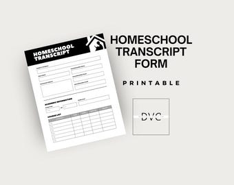 Homeschool Transcript Printable | High School Record | Transcript for College Applications and Graduation | Homeschooling Academic Record |