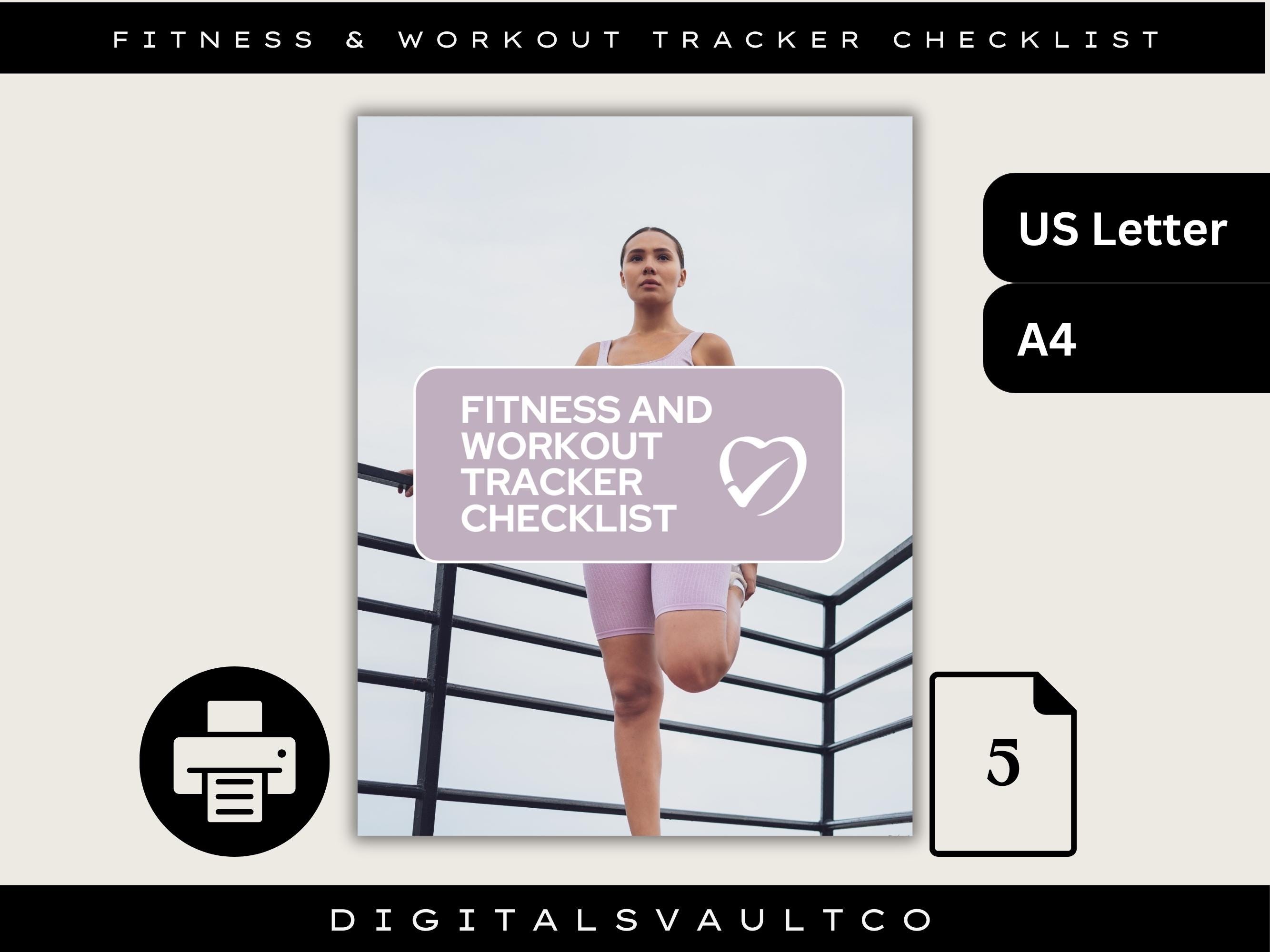 Fitness and Workout Tracker Checklist PDF Printable Exercise Log ...