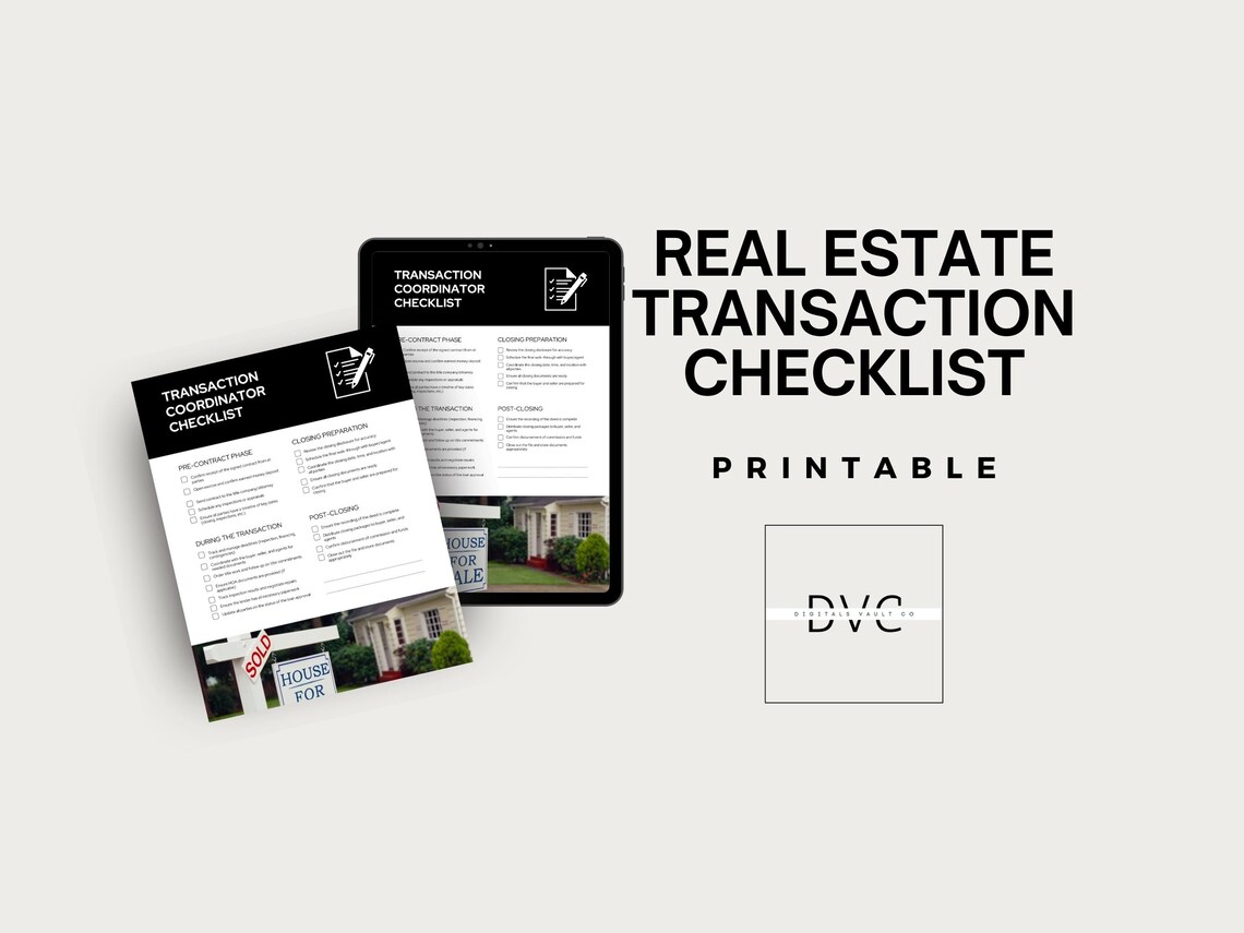 Real Estate Transaction Checklist: Agent Task Tracker (printable PDF ...