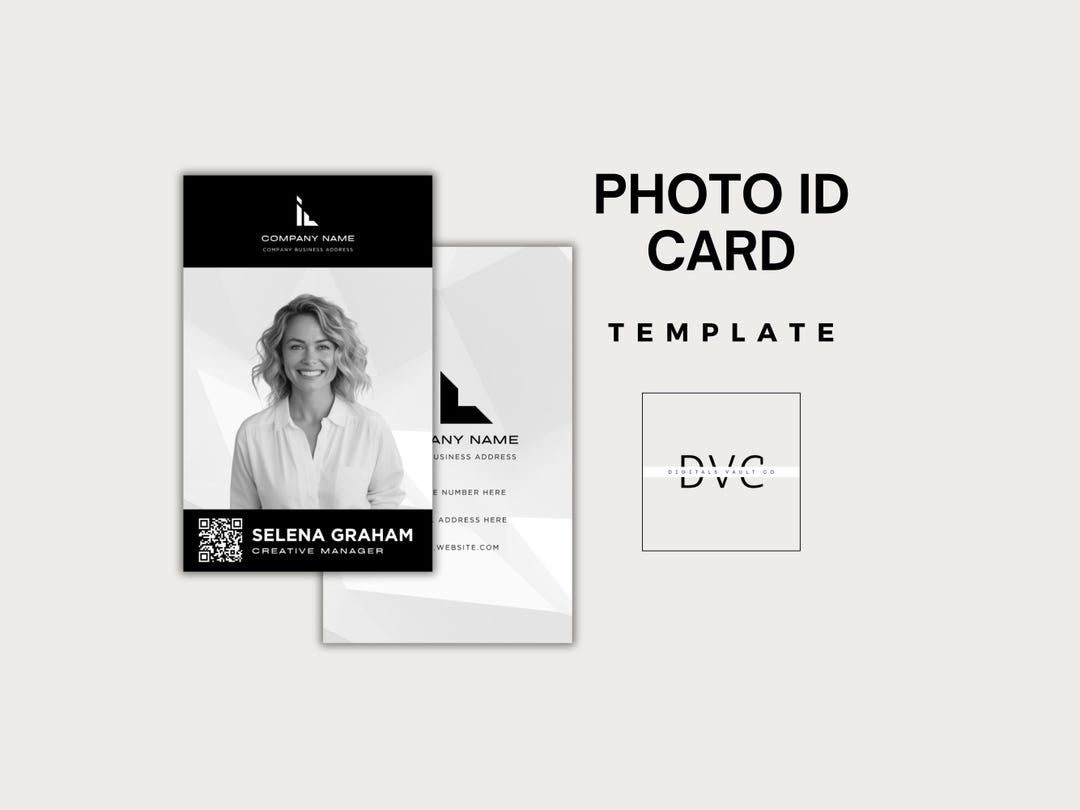 Photo ID Card Template for Employees Students and Events Editable ...