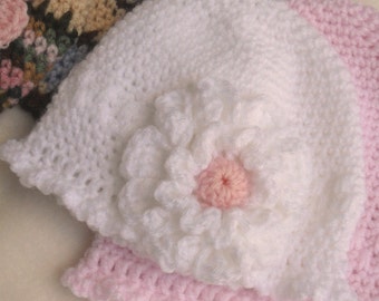 CROCHET PATTERN Delicate Single Crochet Beanie with Flowers and Pom Pom - Instant Download