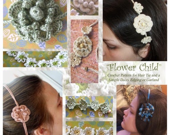 Easy Crochet PATTERN - Flower Child Hair Tie and Daisy Garlands - Permission to Sell