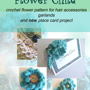 CROCHET PATTERN - Flower Hair Clip, Place Card Project and More - Wedding Favor plus Place Card all in One