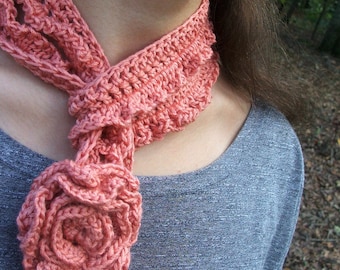 PATTERN - Crochet Scarf Pattern , Simple Rose and Delicate Scarfette, Adult or Child