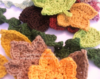 Instant Download Fast and Easy Autumn Leaves Crochet PATTERN set - CROCHET 3 Leaf Appliques and 2 Garlands - Instant Dowload