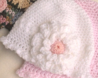 Crochet Baby Hat PATTERN - Easy and Delicate Single Crochet Beanie 3 sizes for Baby with Flowers and Pom Pom