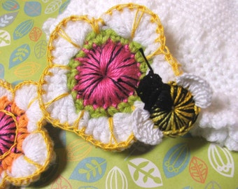 Sassy Flower and Bee PATTERN - FLOWERS and BEES - pdf Crocheted Flower Pattern for Flower, Bees, Butterfly, Ladybug and Baby Cap