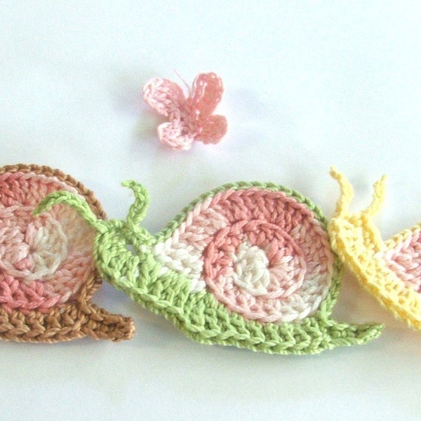 Crochet PATTERN - Sid the Snail - 70s Style Cutie with Butterfly  - crochet snail ornament pattern