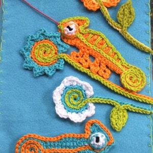 PATTERN CHAMELEON pdf Crochet Pattern for applique, FLOWERS, and small wall hanging image 2