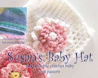 Crochet Baby Hat PATTERN - Fast and Easy CROCHET PATTERN Baby Cap with Flowers- Instant Download