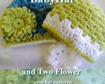 Pattern  - SUPER Fast Crochet Baby Hat  in Three Sizes plus Flowers