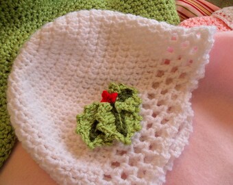 Crochet Baby Hat Pattern: DC Cap with Holly Applique (PDF Pattern)