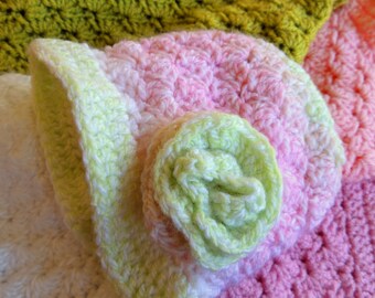 New BABY PATTERN! Susan's Baby Shell Stitch Hat and Rose - Fast and Easy Crochet Pattern Instant Download