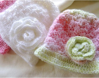 New BABY hat PATTERN! Susan's Baby Shell Stitch Hat and Rose - Fast and Easy Crochet Pattern Instant Download