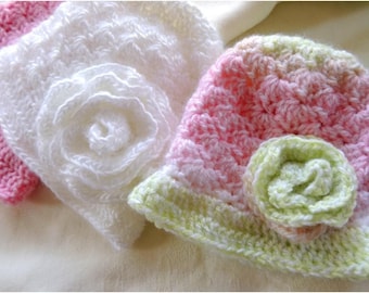 Baby Shell Stitch Hat Crochet Pattern with Rose (Instant Download)