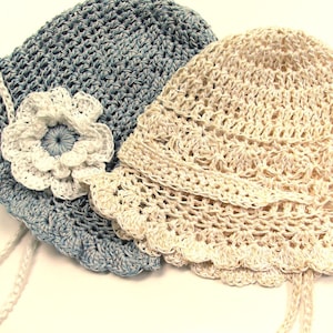 Crochet Baby Hat Pattern , Easy and Summery Thread Crochet Baby Cap Three Sizes with Flower, permission