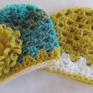 Pattern  - SUPER Fast Granny Style Crochet Baby Hat  in Three Sizes plus Flowers