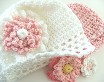 Crochet Baby Hat Pattern - Fast and Easy CROCHET PATTERN Baby Cap with Flowers , Instant Download