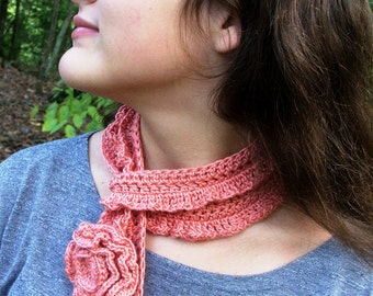 NEW PATTERN - Crochet Scarf Pattern , Simple Rose and Delicate Scarfette, Adult or Child
