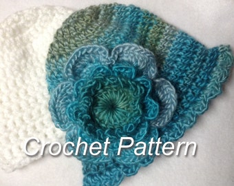 NEW Simple Baby Flower and  Baby Hat crochet pattern - Fast and Easy Baby Hat Instant Download