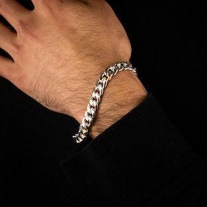 Unisex 999 Fine Silver Chain Bracelet, Handmade Chucky Bracelet, Cuban Bracelet, Premium Quality, High-End Jewelry, Solid Silver, 7MM/9MM