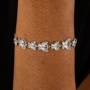 Fine Silver Butterfly Filigree Bracelet, Handmade 999 Solid Silver, Adjustable Length 16cm-20cm, Premium Gift for Her, Waterproof, High-End