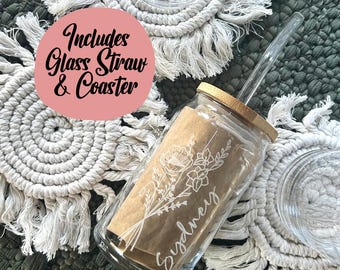 Birth Flower Gift, Birth Flower Glass, Personalized Coffee Cup, Gift For Best Friend Gift, Laser Engraved, Gift For Mom, Gift For New Mom