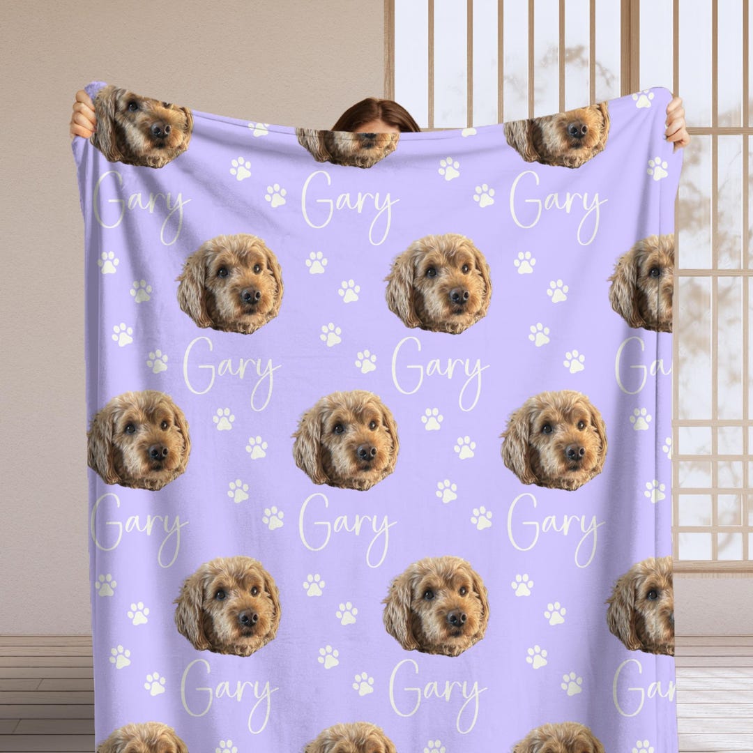 Dog Cat Picture Bedding Blanket With Text, Customized Name Photo Pet ...