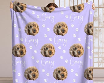 Dog Cat Picture Bedding Blanket With Text, Customized Name Photo Pet Blanket, Memorial Pet Face Loss Keepsake Gift