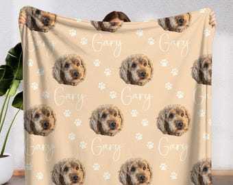 Personalized Pet Picture Name Blanket for Dog, Custom Blanket with Pet Name Photo, Pet Memorial Blanket, Pet Lover Gift, Pet Loss Gift