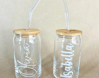 Personalized Coffee Tumbler With Engraved Name, Coffee Glass with Lid and Straw, Mothers Day, Gift for Her, Bridesmaid Proposal, Party Favor