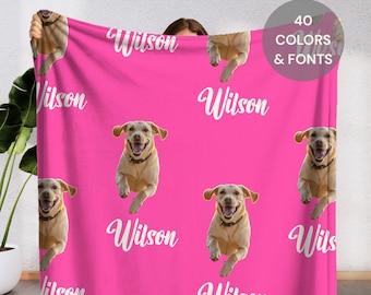 Personalized Pet Picture Name Blanket for Dog, Custom Blanket with Pet Name Photo, Pet Memorial Blanket, Pet Lover Gift, Pet Loss Gift