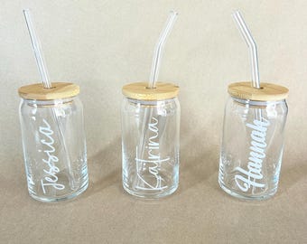 Personalized Coffee Tumbler With Engraved Name, Coffee Glass with Lid and Straw, Mothers Day, Gift for Her, Bridesmaid Proposal, Party Favor