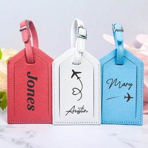 Etiqueta de equipaje de cuero con grabado personalizado / Regalo de padrino de boda / Regalo de viaje de boda / Regalo universitario de cumpleaños personalizado para papá mamá